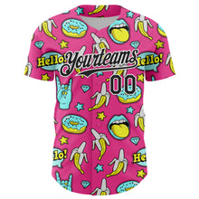 Laden Sie das Bild in den Galerie-Viewer, Custom Pink Black-White 3D Pattern Design Funny Cartoon Food Donut And Fruit Banana Authentic Baseball Jersey