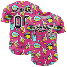 Laden Sie das Bild in den Galerie-Viewer, Custom Pink Black-White 3D Pattern Design Funny Cartoon Food Donut And Fruit Banana Authentic Baseball Jersey