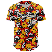 Laden Sie das Bild in den Galerie-Viewer, Custom Red Black-White 3D Pattern Design Funny Cartoon Emoji Smile Face And Yin Yang Authentic Baseball Jersey
