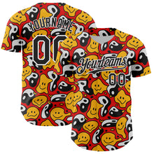 Laden Sie das Bild in den Galerie-Viewer, Custom Red Black-White 3D Pattern Design Funny Cartoon Emoji Smile Face And Yin Yang Authentic Baseball Jersey