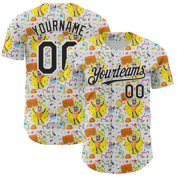 Custom White Black 3D Pattern Design Funny Cartoon Food Dessert Ice Ceam Authentic Baseball Jersey