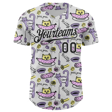 Custom White Black 3D Pattern Design Funny Cartoon Animal Cat And Dog Authentic Baseball Jersey