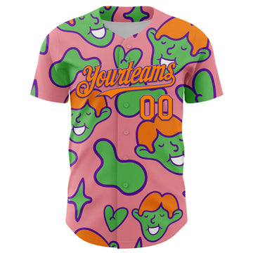 Custom Medium Pink Bay Orange-Purple 3D Pattern Design Funny Cartoon Kid Authentic Baseball Jersey
