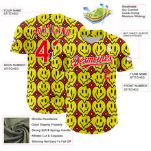 Laden Sie das Bild in den Galerie-Viewer, Custom Fire Red White 3D Pattern Design Funny Cartoon Emoji Smile Face Authentic Baseball Jersey