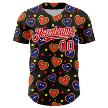 Laden Sie das Bild in den Galerie-Viewer, Custom Black Fire Red-White 3D Pattern Design Funny Cartoon Heart Authentic Baseball Jersey