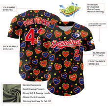Laden Sie das Bild in den Galerie-Viewer, Custom Black Fire Red-White 3D Pattern Design Funny Cartoon Heart Authentic Baseball Jersey