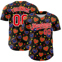 Laden Sie das Bild in den Galerie-Viewer, Custom Black Fire Red-White 3D Pattern Design Funny Cartoon Heart Authentic Baseball Jersey