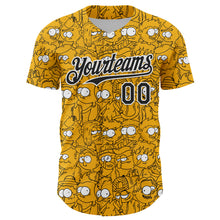 Laden Sie das Bild in den Galerie-Viewer, Custom Gold Black-White 3D Pattern Design Funny Cartoon People Authentic Baseball Jersey
