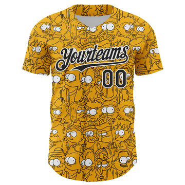Custom Gold Black-White 3D Pattern Design Funny Cartoon People Authentic Baseball Jersey