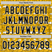 Laden Sie das Bild in den Galerie-Viewer, Custom Gold Black-White 3D Pattern Design Funny Cartoon People Authentic Baseball Jersey