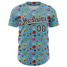 Charger l'image dans la galerie, Custom Sky Blue Black-White 3D Pattern Design Funny Cartoon Emoji Authentic Baseball Jersey