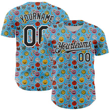 Charger l'image dans la galerie, Custom Sky Blue Black-White 3D Pattern Design Funny Cartoon Emoji Authentic Baseball Jersey