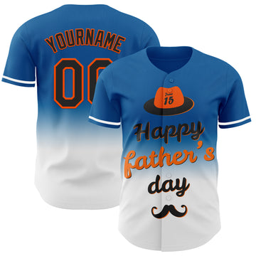 Custom Blue Black-Orange 3D Pattern Design Father's Day Fade Authentic Baseball Jersey