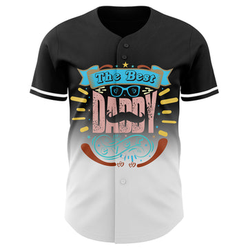 Custom Black White 3D Pattern Design Father's Day Fade Authentic Baseball Jersey