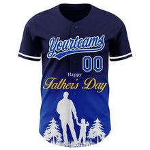 Load image into Gallery viewer, Custom Navy Thunder Blue-White 3D Pattern Design Father's Day Family Love Fade Authentic Baseball Jersey