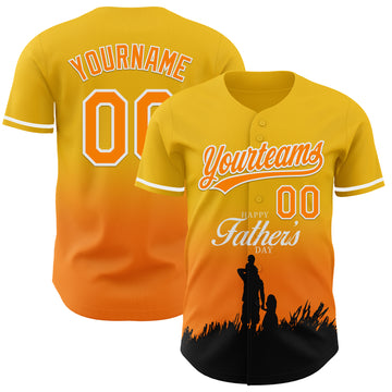 Custom Yellow Bay Orange-White 3D Pattern Design Father's Day Family Love Fade Authentic Baseball Jersey