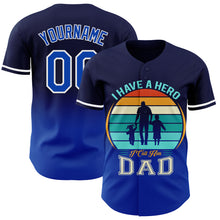 Laden Sie das Bild in den Galerie-Viewer, Custom Navy Thunder Blue-White 3D Pattern Design Father's Day Family Love Fade Authentic Baseball Jersey