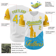Загрузить изображение в средство просмотра галереи, Custom White Yellow-Sky Blue 3D Pattern Design Father's Day Family Love Authentic Baseball Jersey