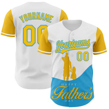 Загрузить изображение в средство просмотра галереи, Custom White Yellow-Sky Blue 3D Pattern Design Father's Day Family Love Authentic Baseball Jersey