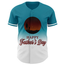 Загрузить изображение в средство просмотра галереи, Custom Teal White-Electric Blue 3D Pattern Design Father's Day Family Love Fade Authentic Baseball Jersey