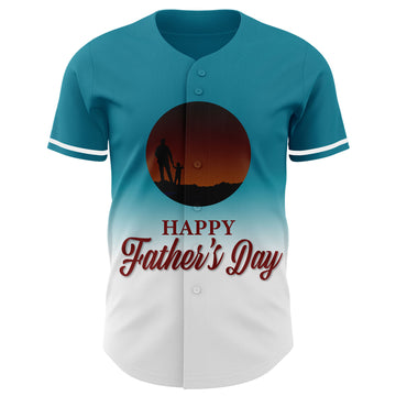 Custom Teal White-Electric Blue 3D Pattern Design Father's Day Family Love Fade Authentic Baseball Jersey