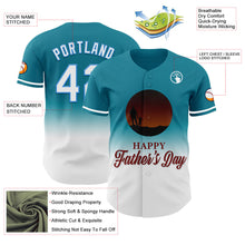 Загрузить изображение в средство просмотра галереи, Custom Teal White-Electric Blue 3D Pattern Design Father's Day Family Love Fade Authentic Baseball Jersey