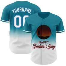 Загрузить изображение в средство просмотра галереи, Custom Teal White-Electric Blue 3D Pattern Design Father's Day Family Love Fade Authentic Baseball Jersey