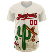 Laden Sie das Bild in den Galerie-Viewer, Custom Cream Red-Black 3D Mexican Festival Cactus Sombrero And Flag Cinco de Mayo Authentic Baseball Jersey