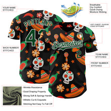 Laden Sie das Bild in den Galerie-Viewer, Custom Black Green-White 3D Mexican Festival Sombrero And Skull Cinco de Mayo Authentic Baseball Jersey