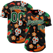 Laden Sie das Bild in den Galerie-Viewer, Custom Black Green-White 3D Mexican Festival Sombrero And Skull Cinco de Mayo Authentic Baseball Jersey