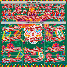 Laden Sie das Bild in den Galerie-Viewer, Custom Kelly Green Red-White 3D Mexican Festival Flower Skull With Sombrero Cinco de Mayo Authentic Baseball Jersey