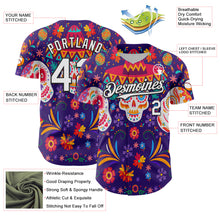 Laden Sie das Bild in den Galerie-Viewer, Custom Purple White-Black 3D Mexican Festival Flower Skull With Sombrero Cinco de Mayo Authentic Baseball Jersey