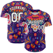 Laden Sie das Bild in den Galerie-Viewer, Custom Purple White-Black 3D Mexican Festival Flower Skull With Sombrero Cinco de Mayo Authentic Baseball Jersey