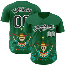 Загрузить изображение в средство просмотра галереи, Custom Kelly Green Black-White 3D Mexican Festival Flower Skull With Sombrero Cinco de Mayo Authentic Baseball Jersey