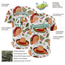 Laden Sie das Bild in den Galerie-Viewer, Custom White Kelly Green 3D Mexican Festival Tacos And Sombrero Cinco de Mayo Authentic Baseball Jersey