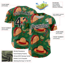 Загрузить изображение в средство просмотра галереи, Custom Kelly Green Black-White 3D Mexican Festival Tacos And Sombrero Cinco de Mayo Authentic Baseball Jersey