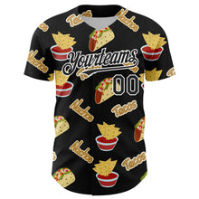 Laden Sie das Bild in den Galerie-Viewer, Custom Black White 3D Mexican Festival Nachos And Tacos Cinco de Mayo Authentic Baseball Jersey