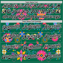 Laden Sie das Bild in den Galerie-Viewer, Custom Kelly Green Black-White 3D Mexican Festival Flower Cinco de Mayo Authentic Baseball Jersey