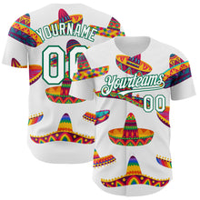 Laden Sie das Bild in den Galerie-Viewer, Custom White Kelly Green 3D Mexican Festival Sombrero Cinco de Mayo Authentic Baseball Jersey