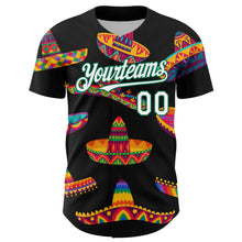 Laden Sie das Bild in den Galerie-Viewer, Custom Black White-Kelly Green 3D Mexican Festival Sombrero Cinco de Mayo Authentic Baseball Jersey