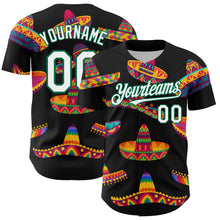 Laden Sie das Bild in den Galerie-Viewer, Custom Black White-Kelly Green 3D Mexican Festival Sombrero Cinco de Mayo Authentic Baseball Jersey