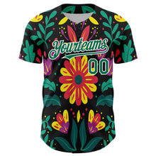 Загрузить изображение в средство просмотра галереи, Custom Black Kelly Green-White 3D Mexican Festival Flower Cinco de Mayo Authentic Baseball Jersey