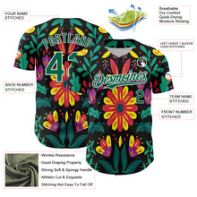 Загрузить изображение в средство просмотра галереи, Custom Black Kelly Green-White 3D Mexican Festival Flower Cinco de Mayo Authentic Baseball Jersey
