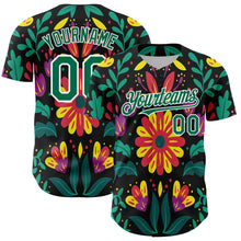 Загрузить изображение в средство просмотра галереи, Custom Black Kelly Green-White 3D Mexican Festival Flower Cinco de Mayo Authentic Baseball Jersey