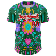 Charger l'image dans la galerie, Custom Kelly Green Red-White 3D Mexican Festival Flower Cinco de Mayo Authentic Baseball Jersey