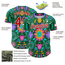 Charger l'image dans la galerie, Custom Kelly Green Red-White 3D Mexican Festival Flower Cinco de Mayo Authentic Baseball Jersey