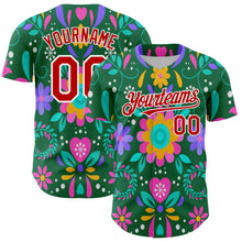 Charger l'image dans la galerie, Custom Kelly Green Red-White 3D Mexican Festival Flower Cinco de Mayo Authentic Baseball Jersey