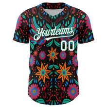 Load image into Gallery viewer, Custom Black White-Kelly Green 3D Mexican Festival Flower Cinco de Mayo Authentic Baseball Jersey