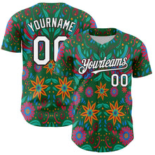 Laden Sie das Bild in den Galerie-Viewer, Custom Kelly Green White-Black 3D Mexican Festival Flower Cinco de Mayo Authentic Baseball Jersey