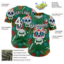 Charger l'image dans la galerie, Custom Kelly Green White-Black 3D Mexican Festival Flower And Skull Cinco de Mayo Authentic Baseball Jersey